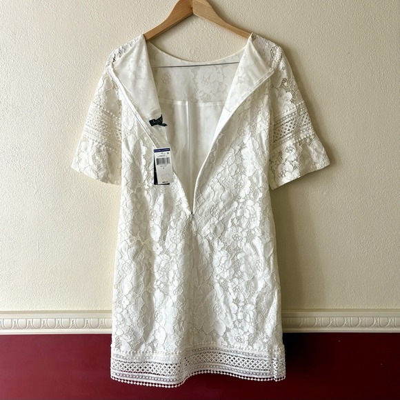 NEW Lauren Ralph Lauren Cream Ivory Lace‎ Dress Boat Neck Cotton Blend Women's 2 - Picture 7 of 12